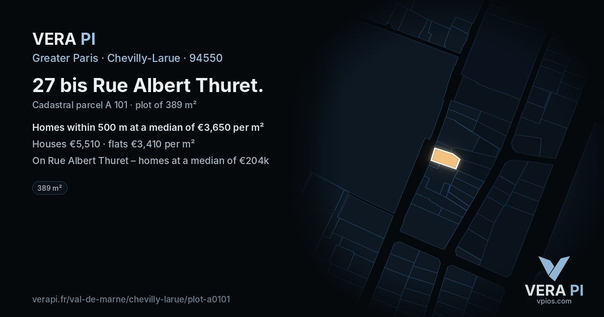 27 bis Rue Albert Thuret, Chevilly-Larue at night – the plot lit, the parcels around coloured by the prices near them