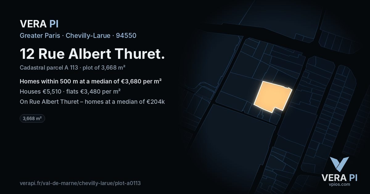 12 Rue Albert Thuret, Chevilly-Larue at night – the plot lit, the parcels around coloured by the prices near them