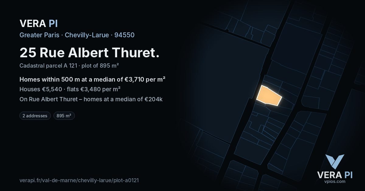 25 Rue Albert Thuret, Chevilly-Larue at night – the plot lit, the parcels around coloured by the prices near them