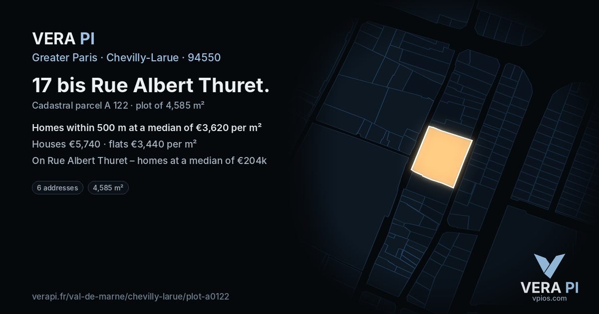 17 bis Rue Albert Thuret, Chevilly-Larue at night – the plot lit, the parcels around coloured by the prices near them