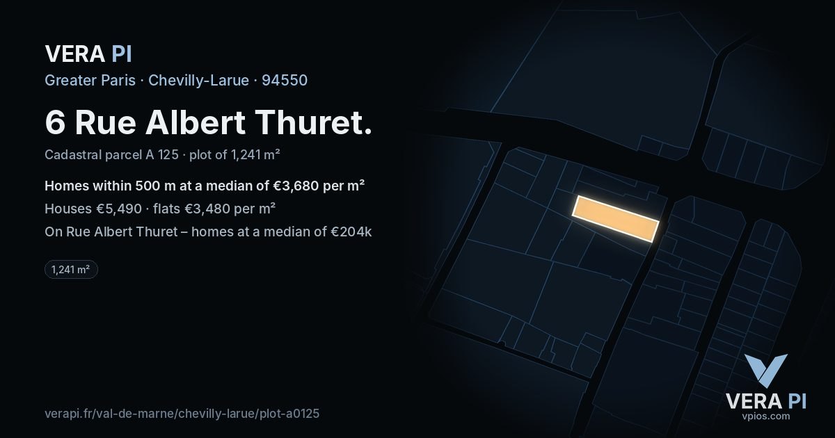 6 Rue Albert Thuret, Chevilly-Larue at night – the plot lit, the parcels around coloured by the prices near them