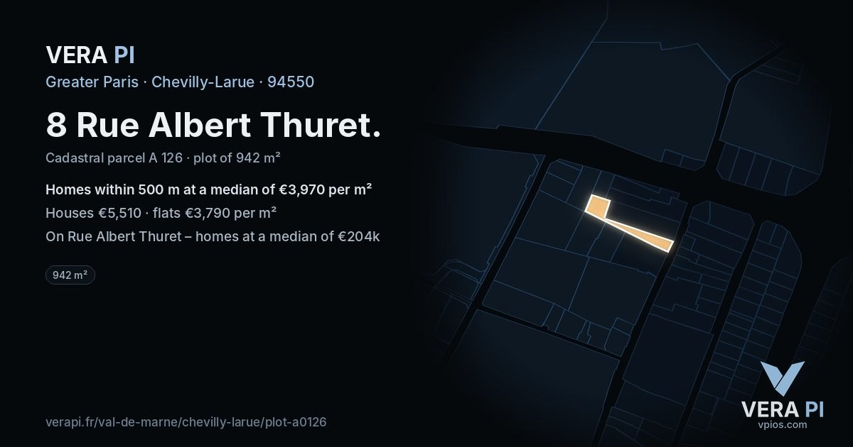 8 Rue Albert Thuret, Chevilly-Larue at night – the plot lit, the parcels around coloured by the prices near them