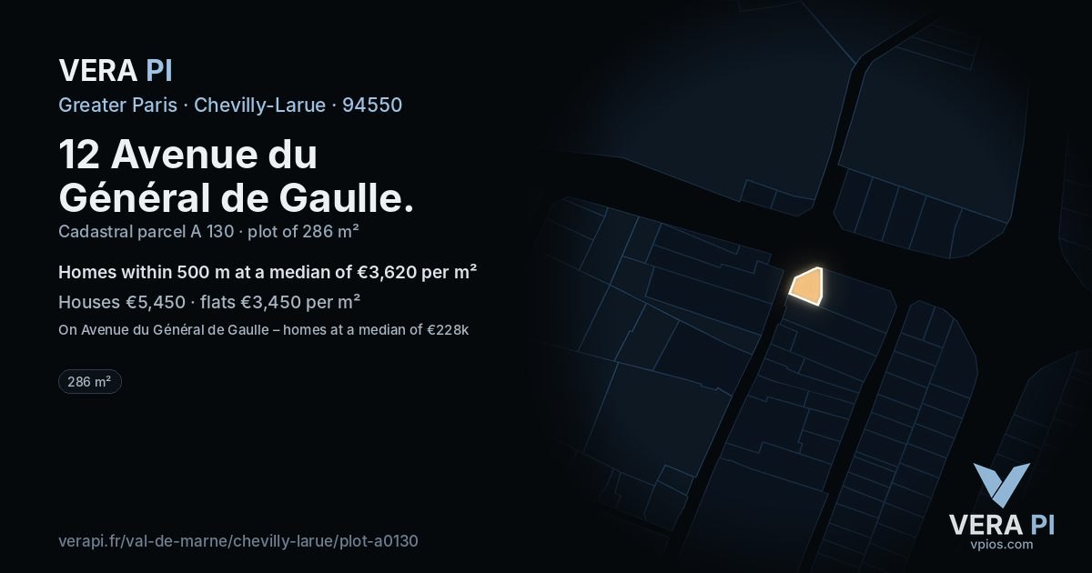 12 Avenue du Général de Gaulle, Chevilly-Larue at night – the plot lit, the parcels around coloured by the prices near them