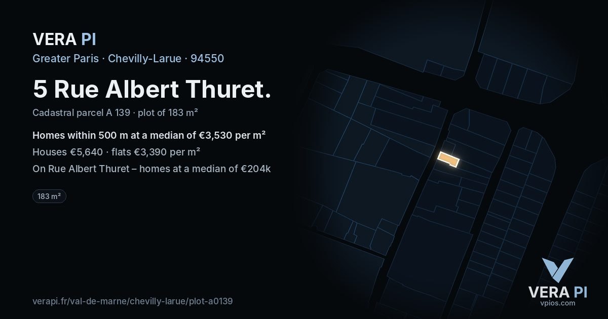 5 Rue Albert Thuret, Chevilly-Larue at night – the plot lit, the parcels around coloured by the prices near them