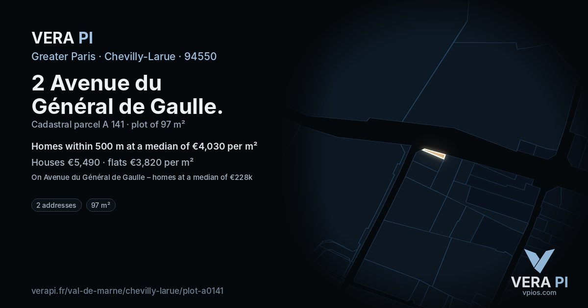 2 Avenue du Général de Gaulle, Chevilly-Larue at night – the plot lit, the parcels around coloured by the prices near them