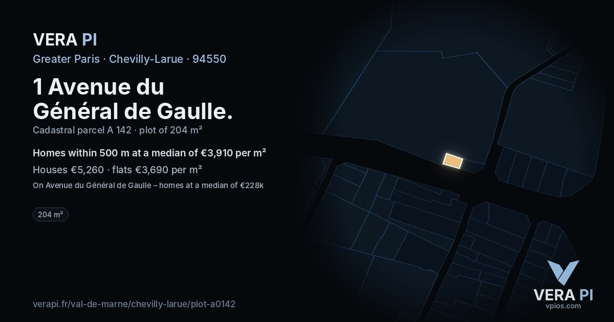 1 Avenue du Général de Gaulle, Chevilly-Larue at night – the plot lit, the parcels around coloured by the prices near them