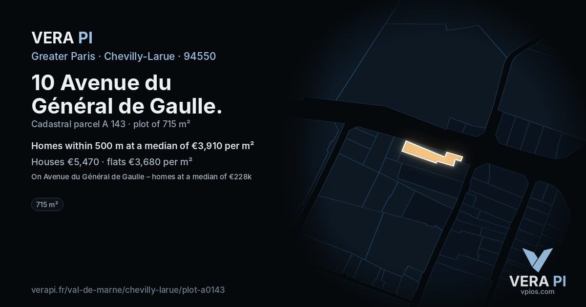 10 Avenue du Général de Gaulle, Chevilly-Larue at night – the plot lit, the parcels around coloured by the prices near them