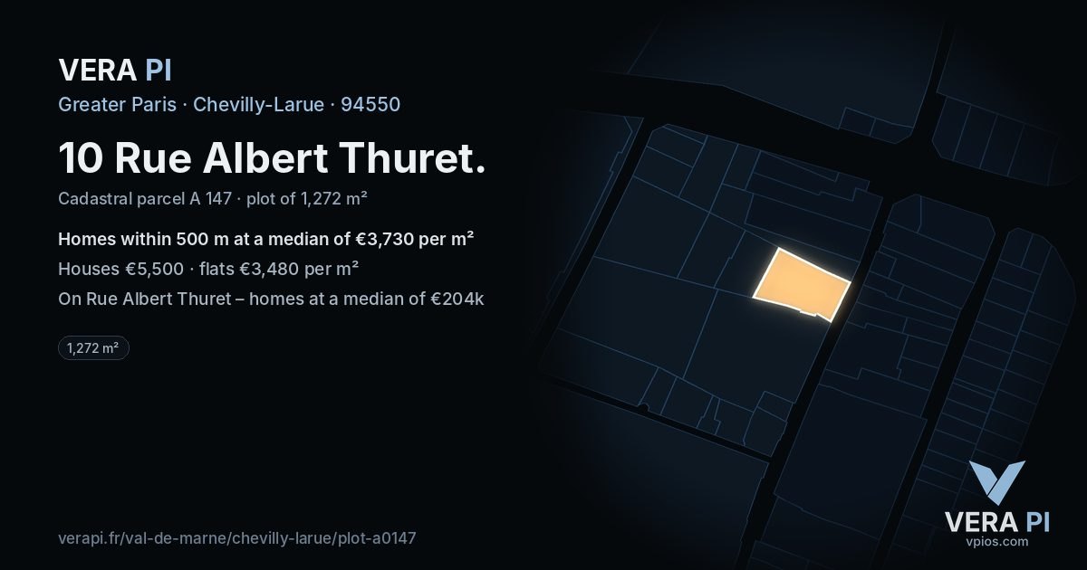 10 Rue Albert Thuret, Chevilly-Larue at night – the plot lit, the parcels around coloured by the prices near them