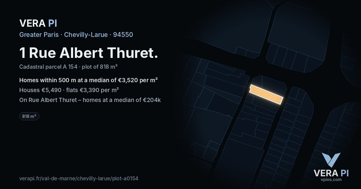 1 Rue Albert Thuret, Chevilly-Larue at night – the plot lit, the parcels around coloured by the prices near them
