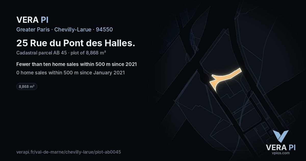 25 Rue du Pont des Halles, Chevilly-Larue at night – the plot lit, the parcels around coloured by the prices near them
