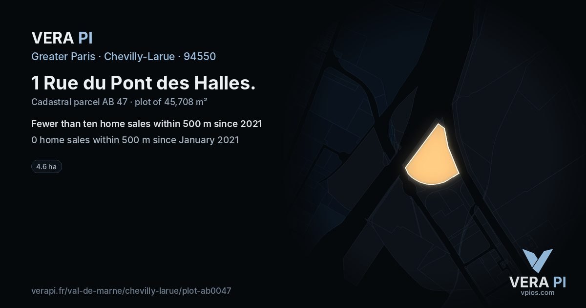 1 Rue du Pont des Halles, Chevilly-Larue at night – the plot lit, the parcels around coloured by the prices near them