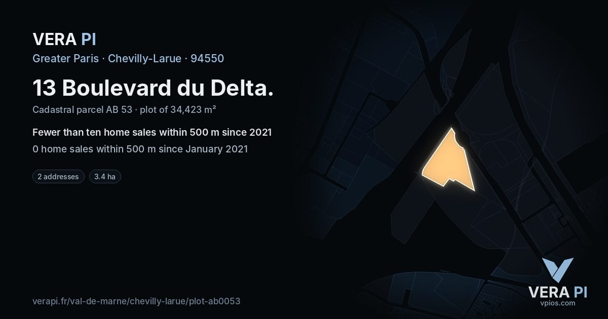 13 Boulevard du Delta, Chevilly-Larue at night – the plot lit, the parcels around coloured by the prices near them