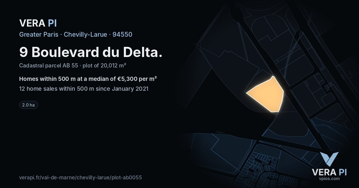 9 Boulevard du Delta, Chevilly-Larue at night – the plot lit, the parcels around coloured by the prices near them