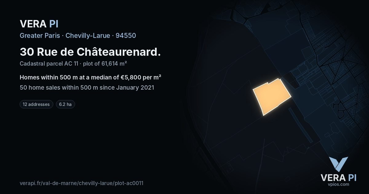 30 Rue de Châteaurenard, Chevilly-Larue at night – the plot lit, the parcels around coloured by the prices near them
