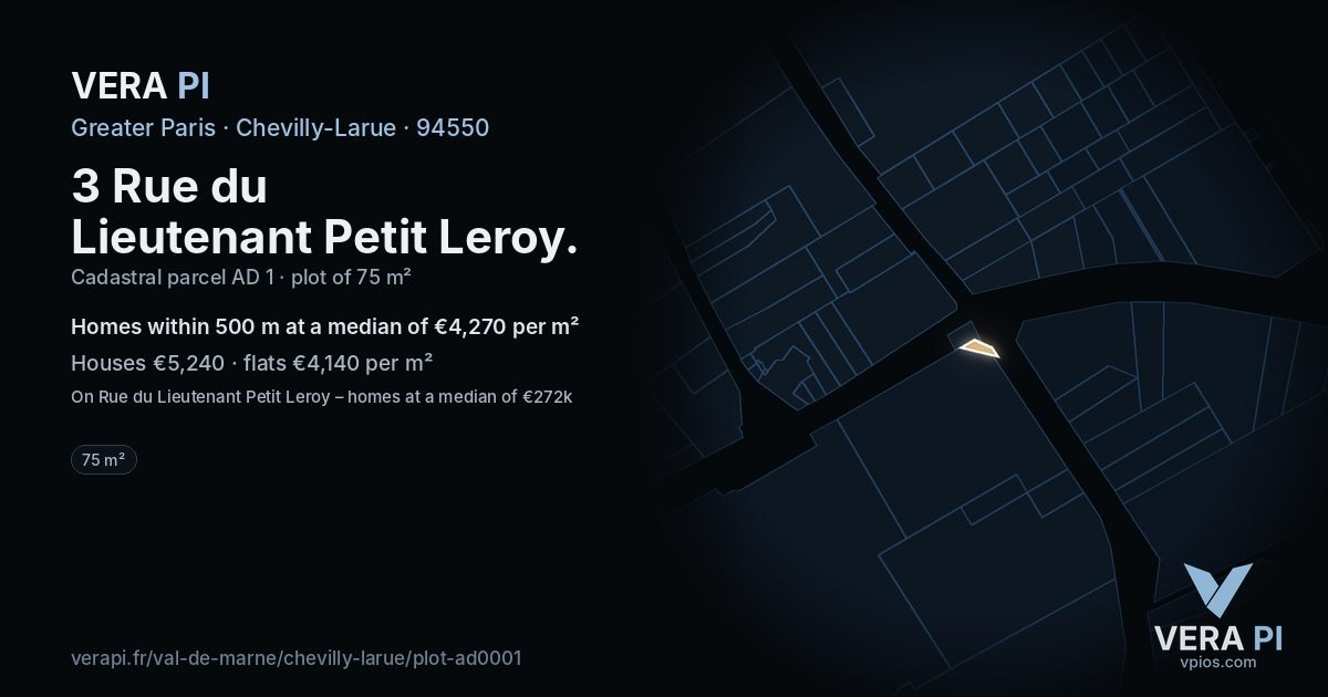 3 Rue du Lieutenant Petit Leroy, Chevilly-Larue at night – the plot lit, the parcels around coloured by the prices near them