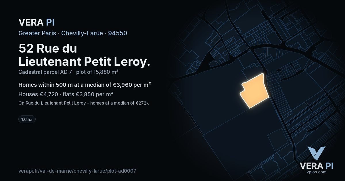 52 Rue du Lieutenant Petit Leroy, Chevilly-Larue at night – the plot lit, the parcels around coloured by the prices near them