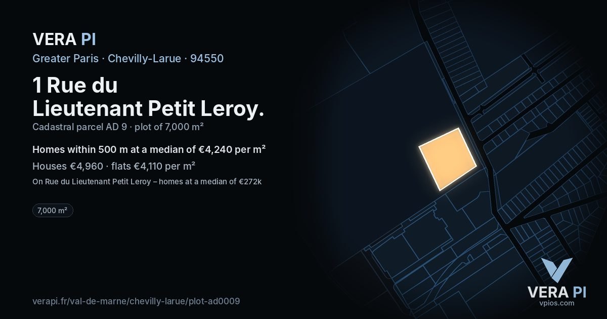 1 Rue du Lieutenant Petit Leroy, Chevilly-Larue at night – the plot lit, the parcels around coloured by the prices near them