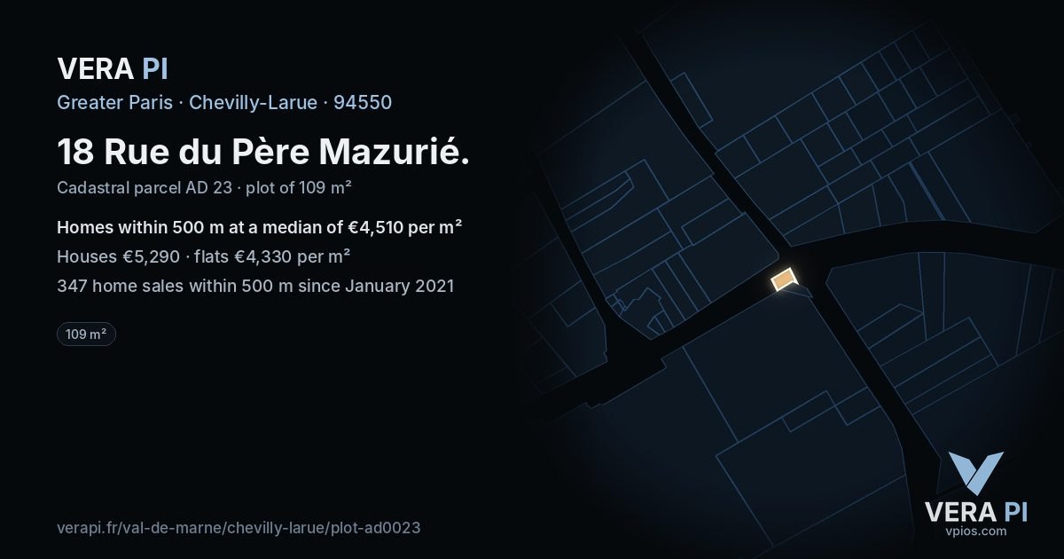 18 Rue du Père Mazurié, Chevilly-Larue at night – the plot lit, the parcels around coloured by the prices near them