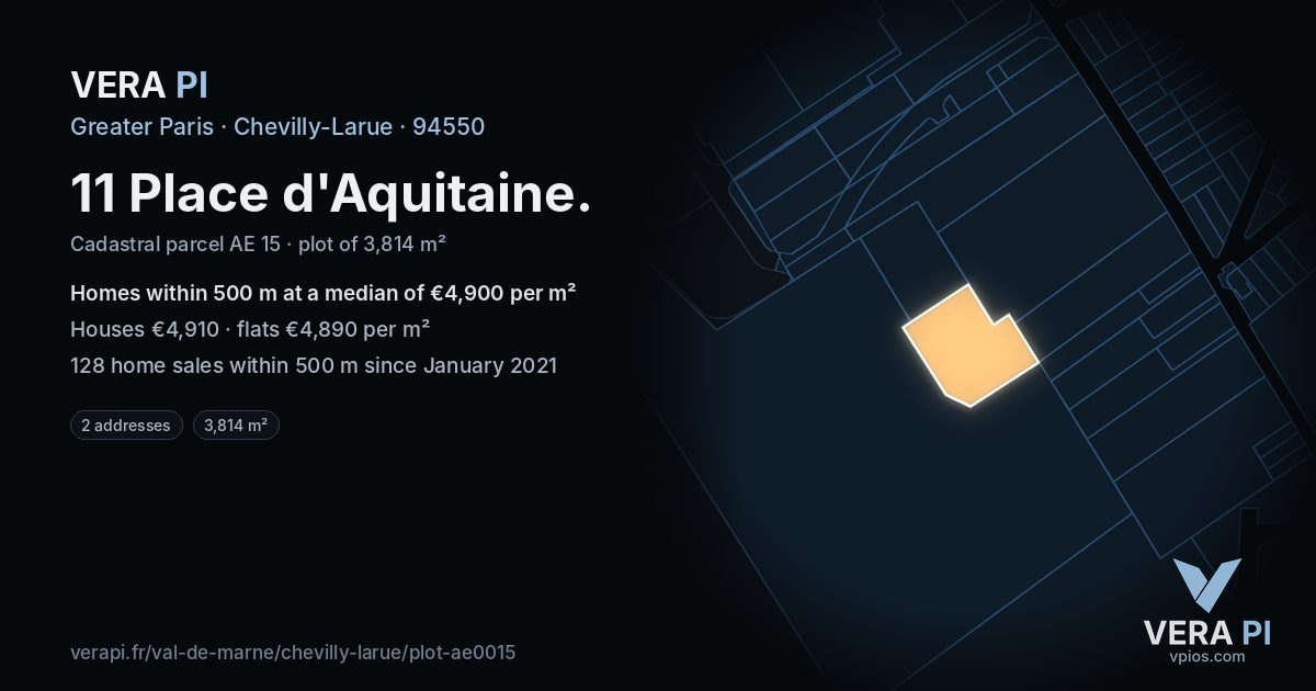 11 Place d'Aquitaine, Chevilly-Larue at night – the plot lit, the parcels around coloured by the prices near them