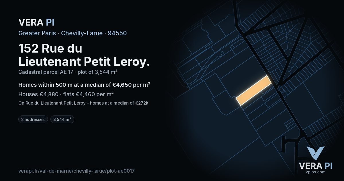 152 Rue du Lieutenant Petit Leroy, Chevilly-Larue at night – the plot lit, the parcels around coloured by the prices near them