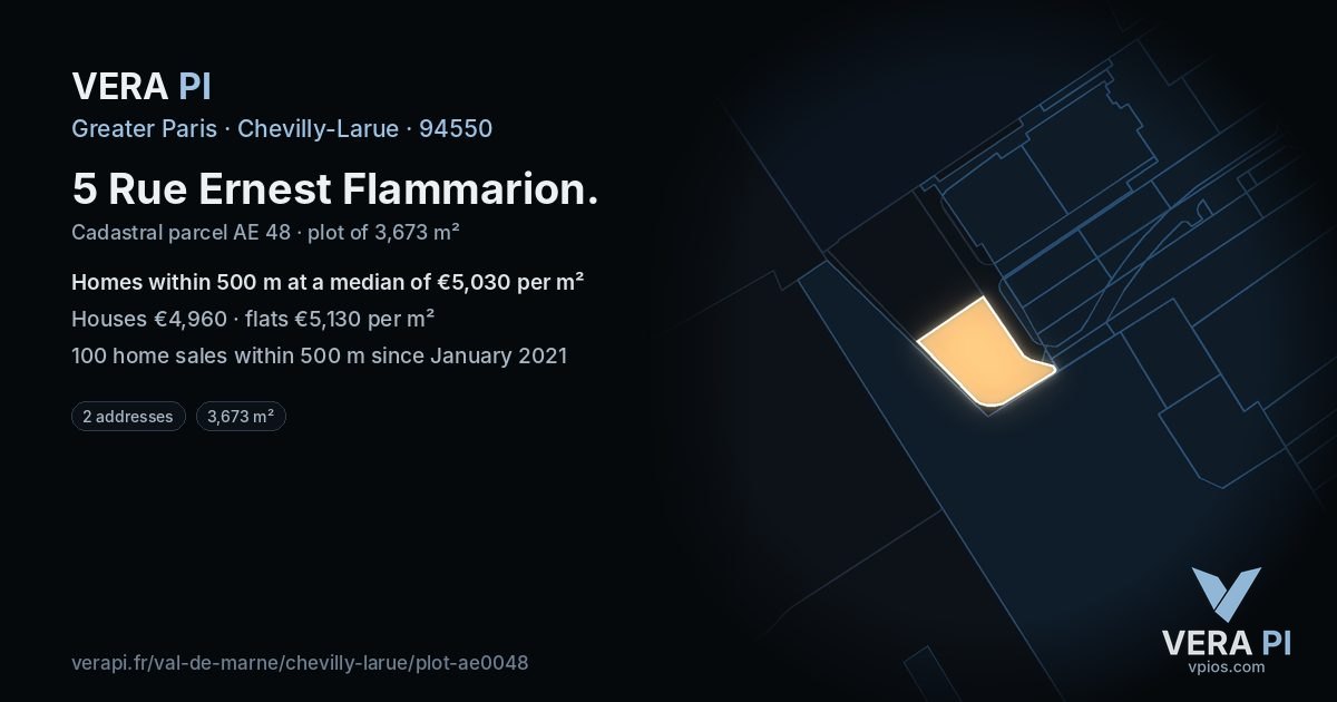 5 Rue Ernest Flammarion, Chevilly-Larue at night – the plot lit, the parcels around coloured by the prices near them