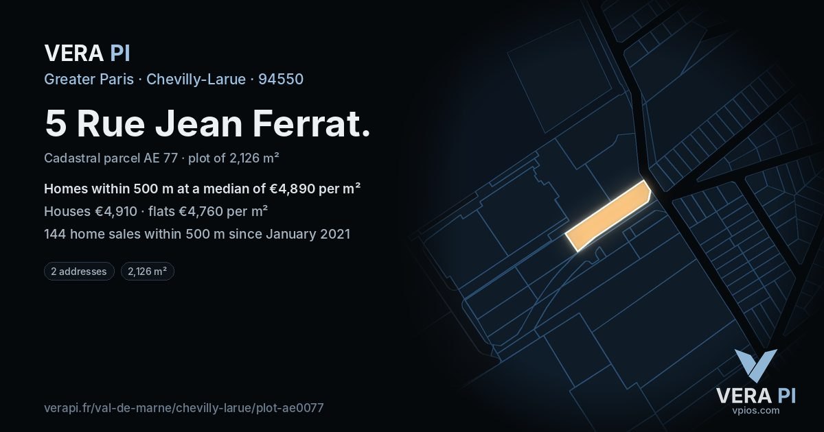 5 Rue Jean Ferrat, Chevilly-Larue at night – the plot lit, the parcels around coloured by the prices near them