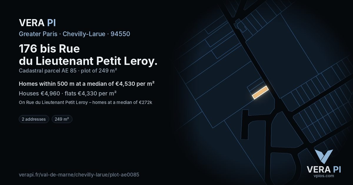 176 bis Rue du Lieutenant Petit Leroy, Chevilly-Larue at night – the plot lit, the parcels around coloured by the prices near them