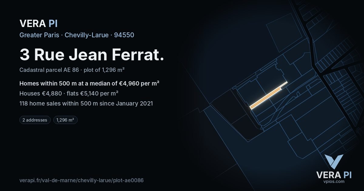 3 Rue Jean Ferrat, Chevilly-Larue at night – the plot lit, the parcels around coloured by the prices near them