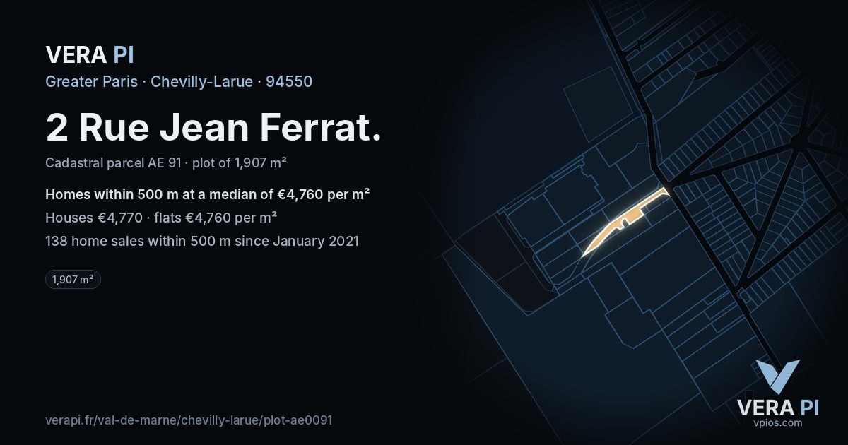 2 Rue Jean Ferrat, Chevilly-Larue at night – the plot lit, the parcels around coloured by the prices near them