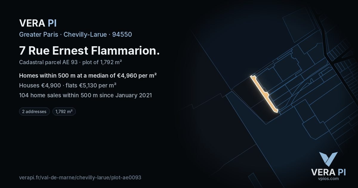 7 Rue Ernest Flammarion, Chevilly-Larue at night – the plot lit, the parcels around coloured by the prices near them