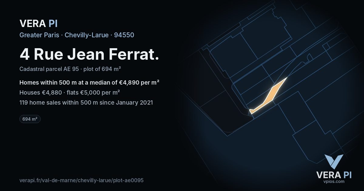 4 Rue Jean Ferrat, Chevilly-Larue at night – the plot lit, the parcels around coloured by the prices near them