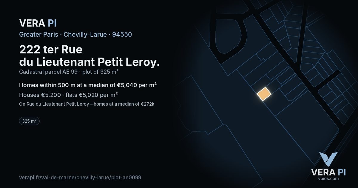 222 ter Rue du Lieutenant Petit Leroy, Chevilly-Larue at night – the plot lit, the parcels around coloured by the prices near them