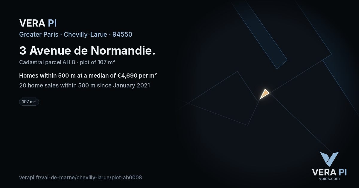 3 Avenue de Normandie, Chevilly-Larue at night – the plot lit, the parcels around coloured by the prices near them