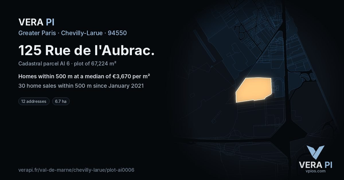 125 Rue de l'Aubrac, Chevilly-Larue at night – the plot lit, the parcels around coloured by the prices near them