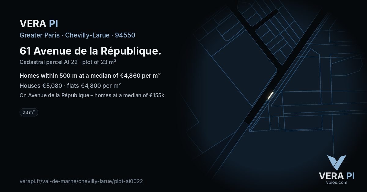 61 Avenue de la République, Chevilly-Larue at night – the plot lit, the parcels around coloured by the prices near them