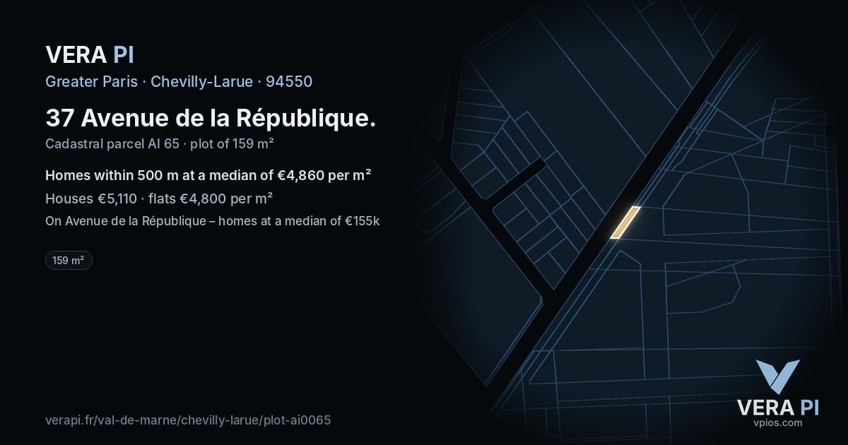 37 Avenue de la République, Chevilly-Larue at night – the plot lit, the parcels around coloured by the prices near them