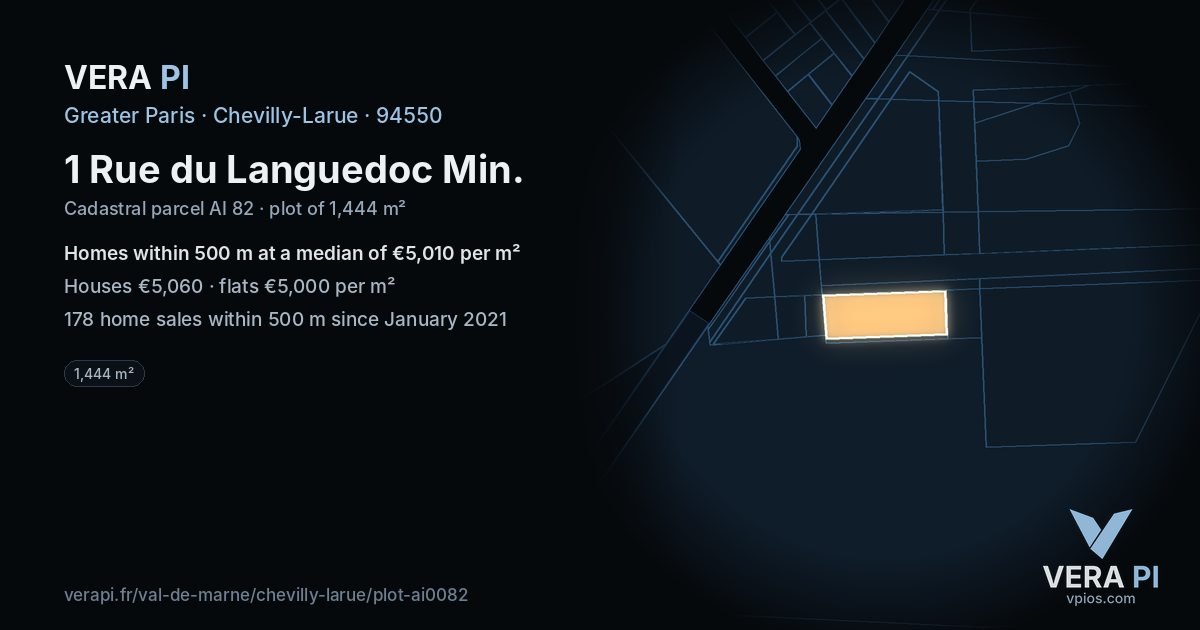 1 Rue du Languedoc Min, Chevilly-Larue at night – the plot lit, the parcels around coloured by the prices near them