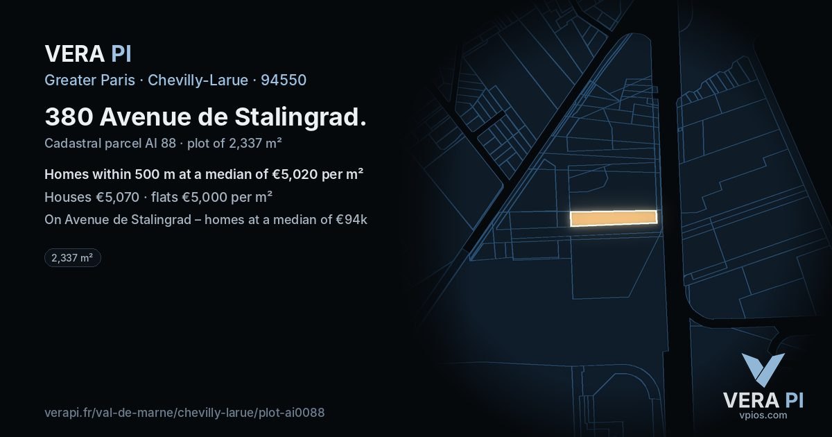 380 Avenue de Stalingrad, Chevilly-Larue at night – the plot lit, the parcels around coloured by the prices near them