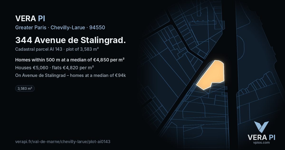 344 Avenue de Stalingrad, Chevilly-Larue at night – the plot lit, the parcels around coloured by the prices near them