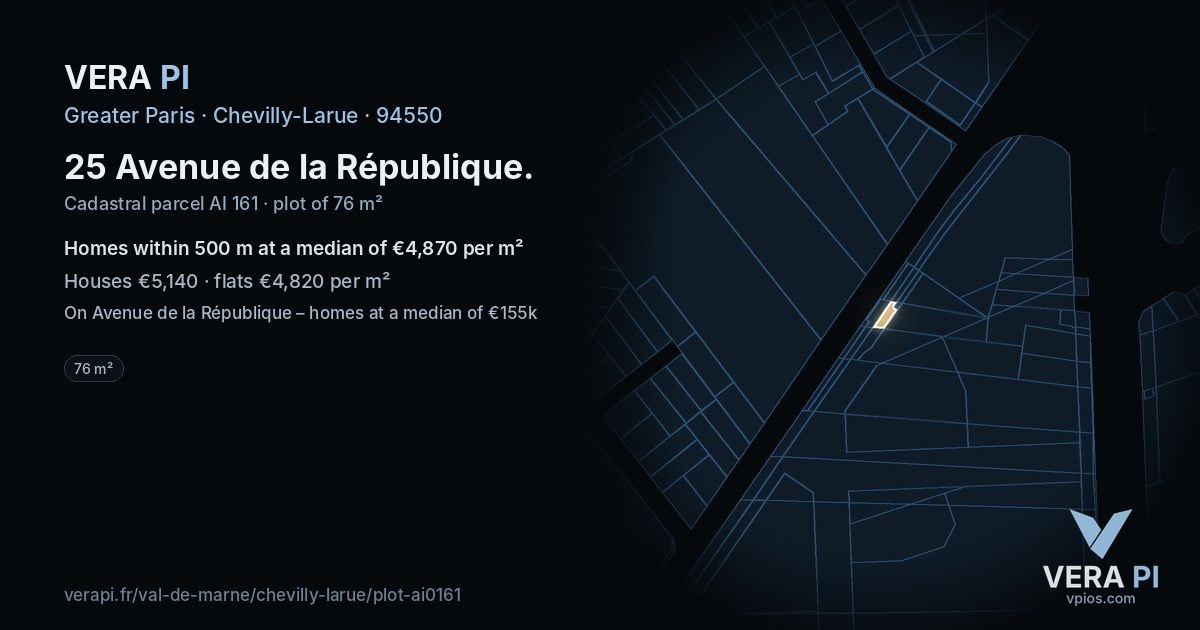 25 Avenue de la République, Chevilly-Larue at night – the plot lit, the parcels around coloured by the prices near them