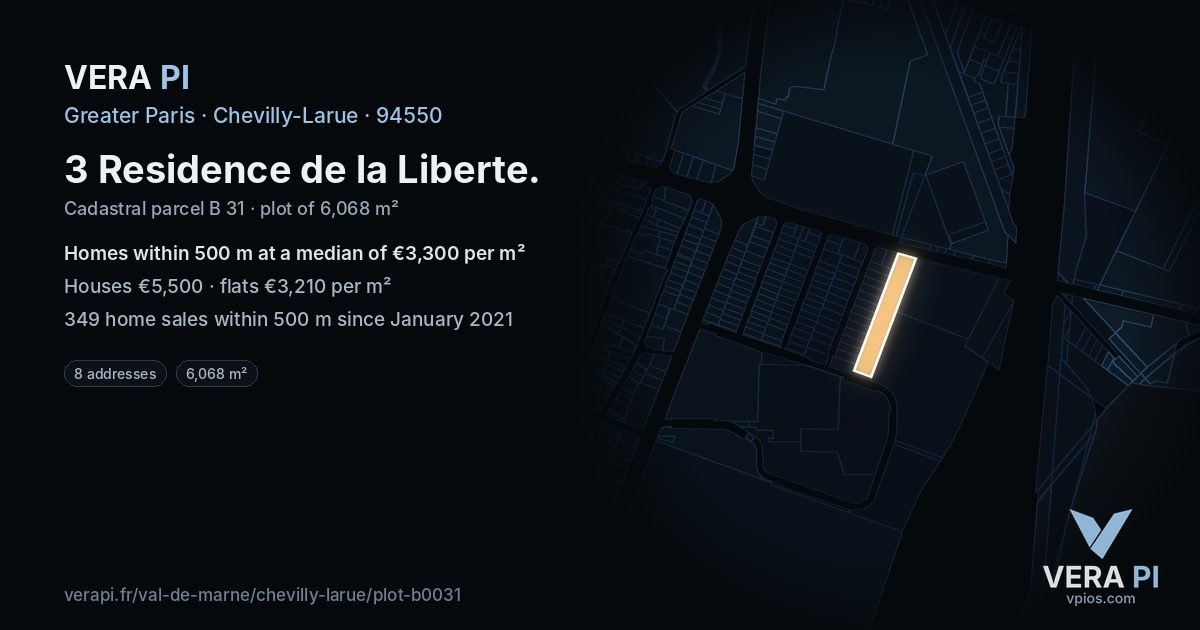 3 Residence de la Liberte, Chevilly-Larue at night – the plot lit, the parcels around coloured by the prices near them