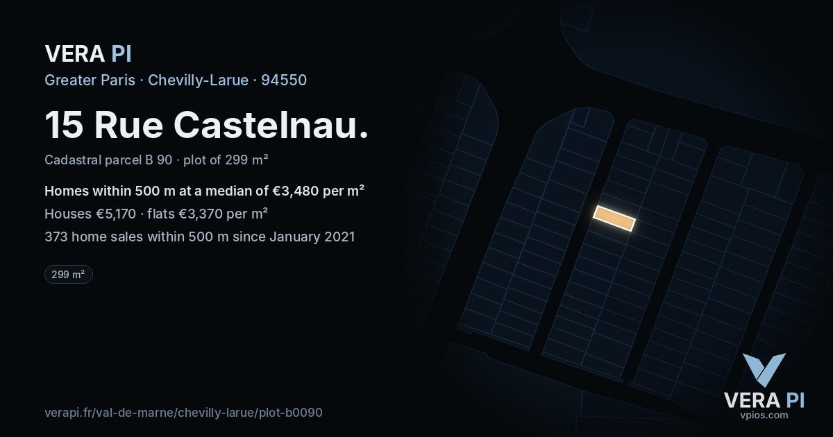 15 Rue Castelnau, Chevilly-Larue at night – the plot lit, the parcels around coloured by the prices near them