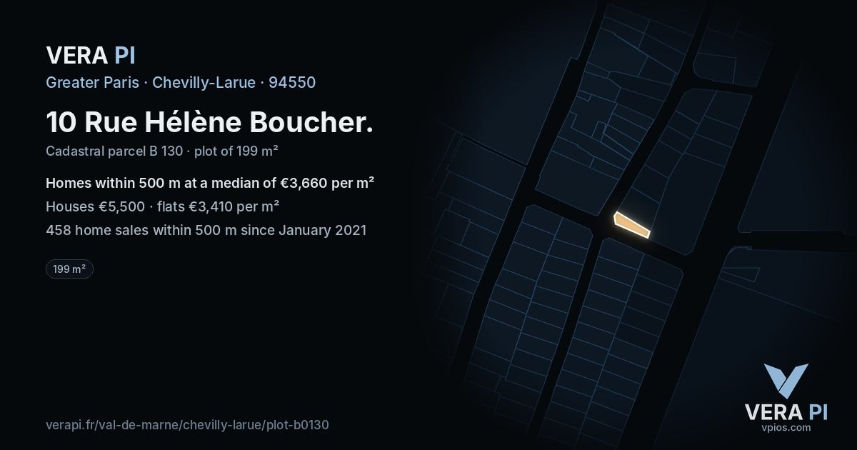 10 Rue Hélène Boucher, Chevilly-Larue at night – the plot lit, the parcels around coloured by the prices near them