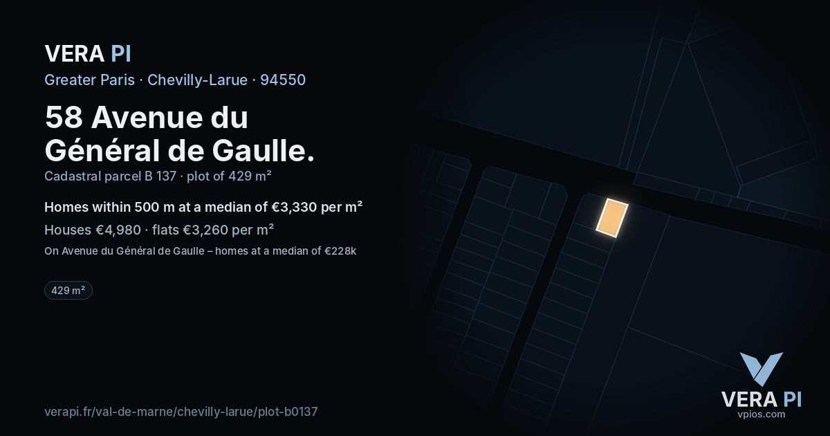 58 Avenue du Général de Gaulle, Chevilly-Larue at night – the plot lit, the parcels around coloured by the prices near them