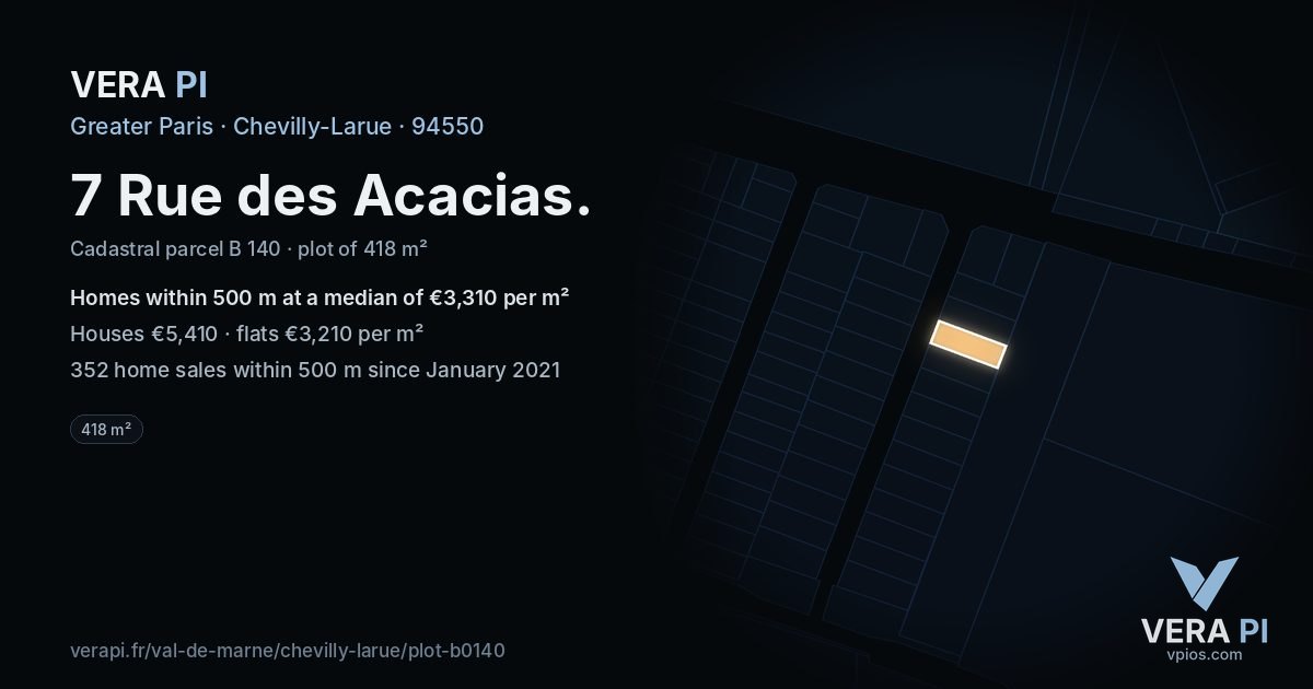 7 Rue des Acacias, Chevilly-Larue at night – the plot lit, the parcels around coloured by the prices near them