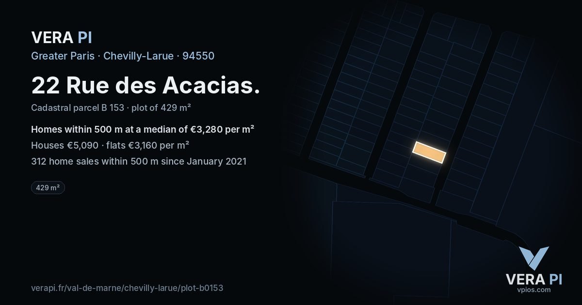 22 Rue des Acacias, Chevilly-Larue at night – the plot lit, the parcels around coloured by the prices near them
