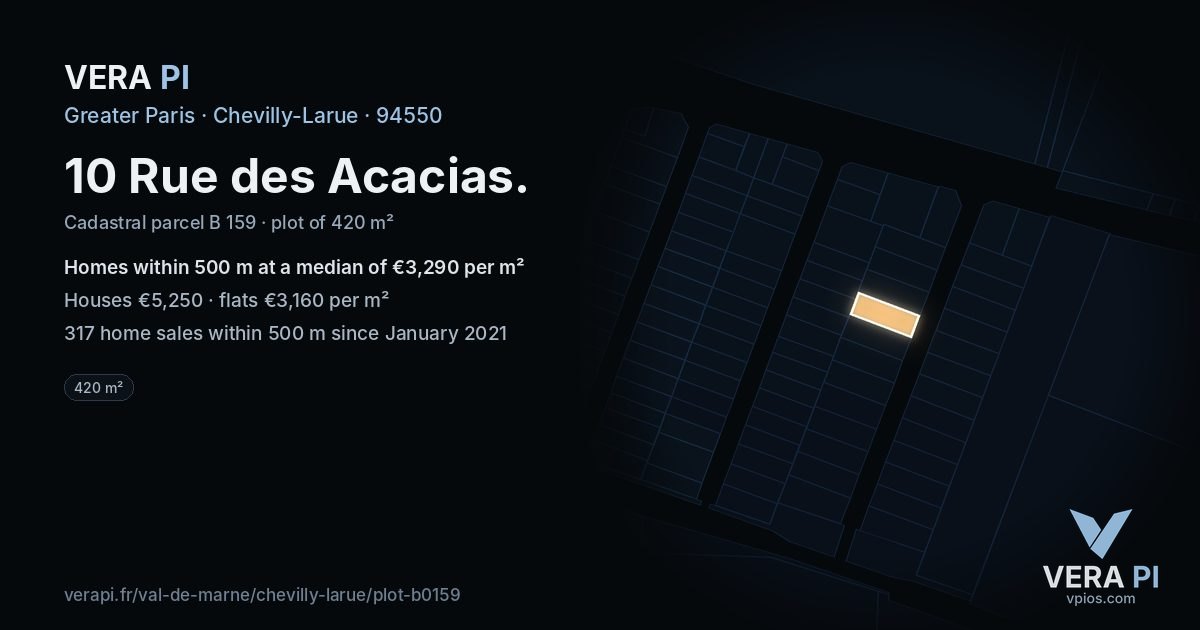 10 Rue des Acacias, Chevilly-Larue at night – the plot lit, the parcels around coloured by the prices near them
