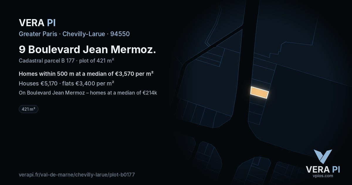 9 Boulevard Jean Mermoz, Chevilly-Larue at night – the plot lit, the parcels around coloured by the prices near them