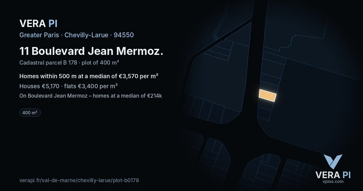 11 Boulevard Jean Mermoz, Chevilly-Larue at night – the plot lit, the parcels around coloured by the prices near them