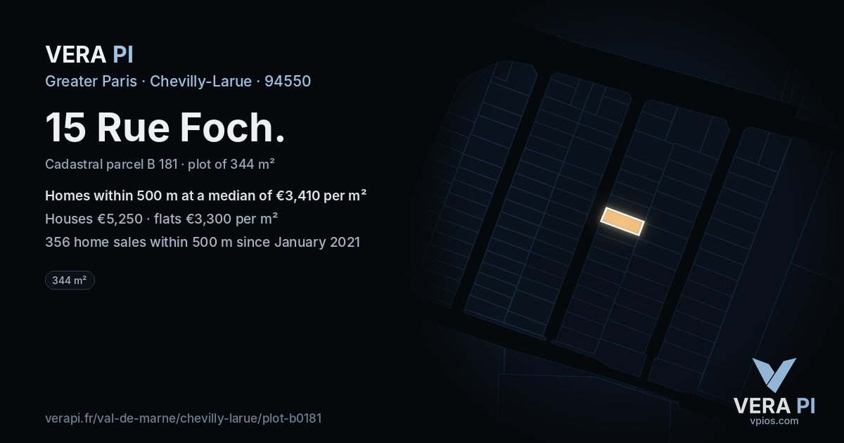 15 Rue Foch, Chevilly-Larue at night – the plot lit, the parcels around coloured by the prices near them